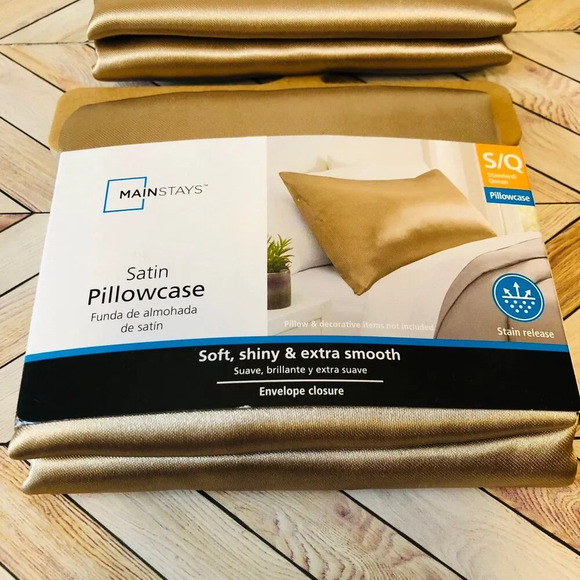 Mainstays Satin Standard Pillowcase Cover, Gold, 20"x32" Set of 2 - Picture 3 of 4
